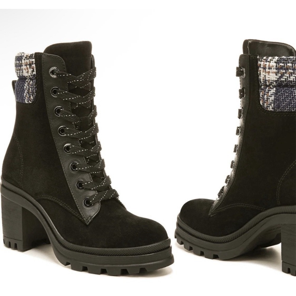 Veronica Beard Westport water resistant biker Combat boots size 5 Black Suede